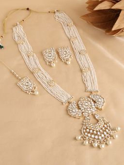 Zaveri Pearls - Gold Tone Multistring Bridal Necklace Earring Maang Tikka Set-ZPFK17326
