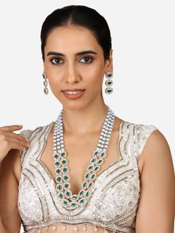 Zaveri Pearls - Green Stones Beads Austrian Diamonds Necklace Earring Set-ZPFK17344