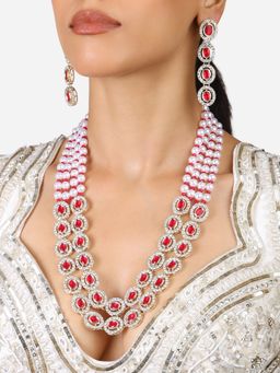 Zaveri Pearls - Rani Pink Stones Beads Long Necklace & Earring Set-ZPFK17345