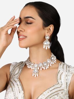 Zaveri Pearls - Gold Tone Austrian Diamonds Beads Drop Necklace Earring Set-ZPFK17347