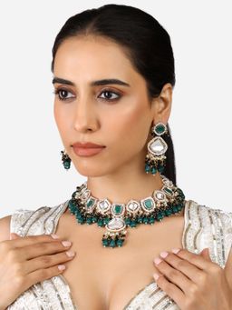 Zaveri Pearls - Green Black Cluster Bead Stones Bridal Necklace & Earring Set-ZPFK17348