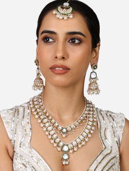 Zaveri Pearls - Green Meenakari Layered Necklace Earring & Maang Tikka Set-ZPFK17357