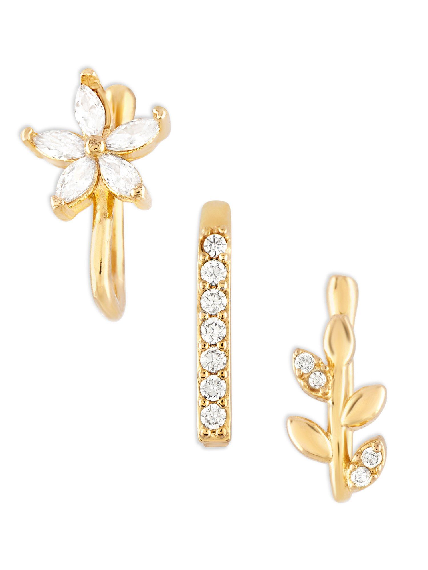 Buy Zaveri Pearls Set of 3 Gold Tone Cubic Zirconia Brass Clip On