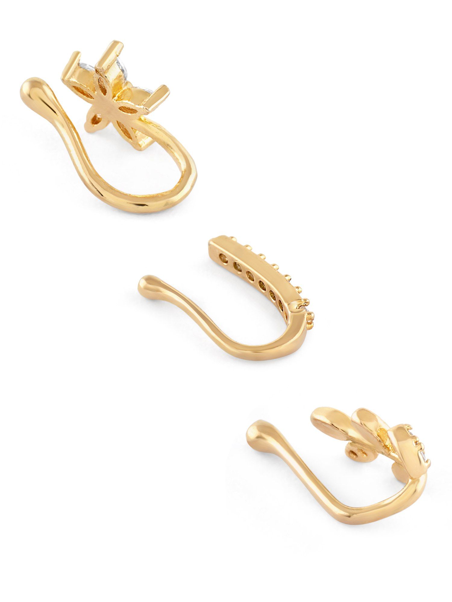 Buy Zaveri Pearls Set of 3 Gold Tone Cubic Zirconia Brass Clip On