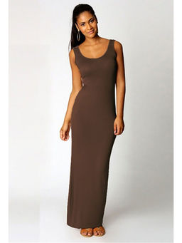 Outzidr - Brown Bodycon Sheath Maxi Dress