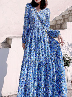 Outzidr - Blue Tiered Maxi Dress