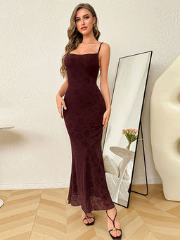 Outzidr - Brown Burnout Slip Maxi Dress