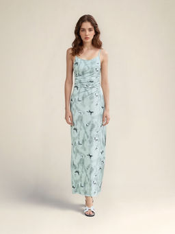 Outzidr - Grey Floral Slip Maxi Dress