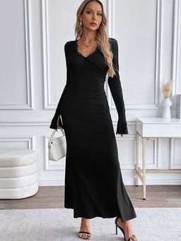 Outzidr - Black Lace Insert Bodycon Maxi Dress