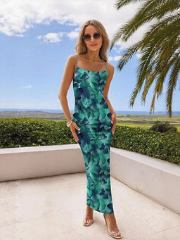 Outzidr - Green Bold Floral Printed Strappy Maxi Dress