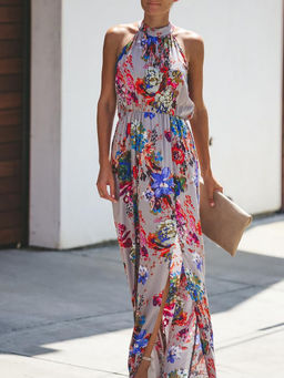 Outzidr - Multi Printed Halter Neck Maxi Dress