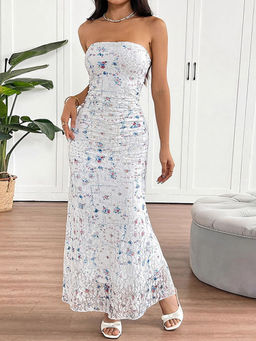 Outzidr - White Tube Printed Maxi Dress