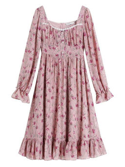 Outzidr - Multi Printed Corset Flowy Midi Dress