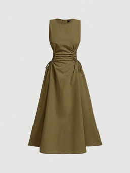 Outzidr - Green Elasticated Cinched Waist Maxi Dress