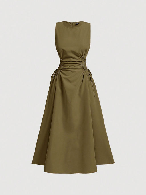 Buy Outzidr Green Elasticated Cinched Waist Maxi Dress (XS) Online