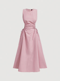 Outzidr - Pink Elasticated Cinched Waist Maxi Dress