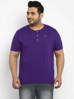 Urbano Plus - Mens Purple Solid Henley Neck Regular Fit Half Sleeve Cotton T-shirt
