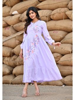 Zolo Label - Purple Gathered Neck Midi Dress