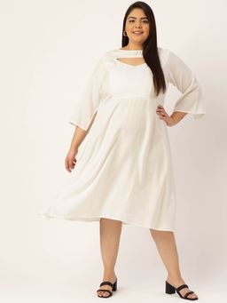 theRebelinme - Womens White Solid Color A-line Midi Dress