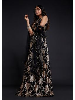 PHATAKAA - Black Vark Sleeveless Lehenga (Set of 3)