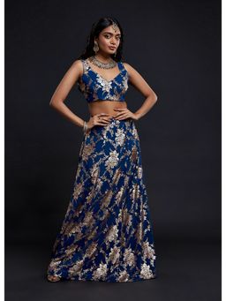 PHATAKAA - Navy Cocktail Sleeveless Lehenga (Set of 3)