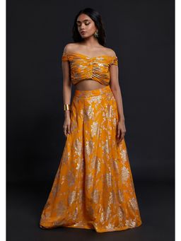 PHATAKAA - Mango Off Shoulder Lehenga (Set of 2)