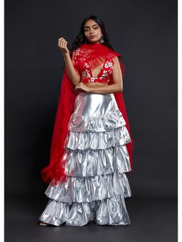 PHATAKAA - Red Chamcham Lehenga (Set of 3)