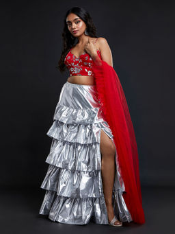 PHATAKAA - Red Strappy Chamcham Lehenga (Set of 3)