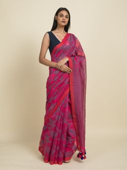 Suta - Pink and Blue Jamdani Cotton Polyester Saree