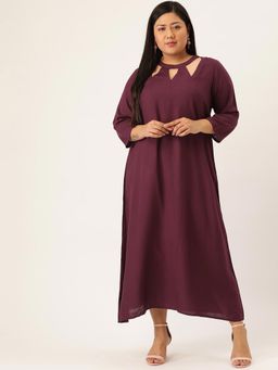 theRebelinme - Plus Size Womens Plum Solid Color A-Line Midi Dress