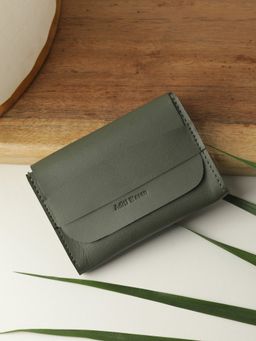 Aditi Wasan - Olive Green Genuine Leather Gusseted Card Holder