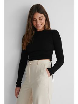 NA-KD - Drawstring Detail Rib Top-black