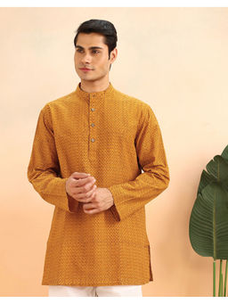 Fabindia - Mustard Cotton Hand Block Printed Short Kurta