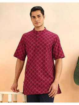 Fabindia - Maroon Cotton Hand Block Printed Short Kurta