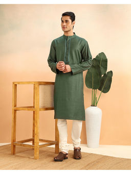 Fabindia - Green Viscose Silk Long Kurta