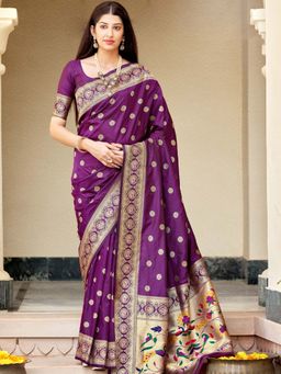Odette - Purple Colour Traditional Wear Silk Saree with Unstitched Blouse