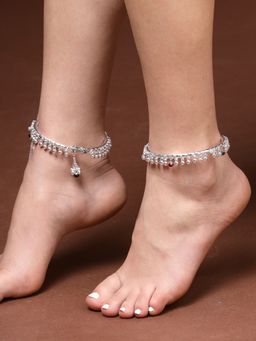 NVR - Women Multi-Coloured Silver-Plated Kada Anklets Set Of 2