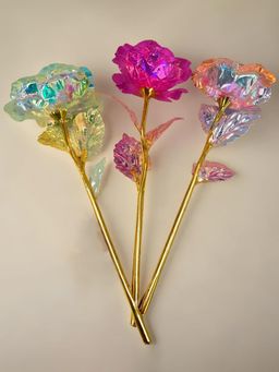 DecorTwist - Set of 3 Plastic Artificial Forever Rose Flowers for Home Decor 24cm