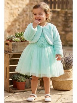 Lagorii - Blue Party Wear Frock With Faux Fur Jacket And Hairband