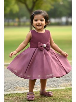 Lagorii - Mauve Embellished Bow Charm Party Frock With Hairband