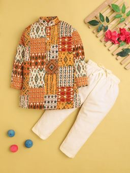 Jeetethnics - Boys Yellow Floral Printed Kurta With Pyjama