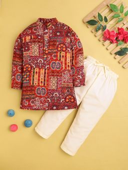 Jeetethnics - Boys Maroon Printed Kurta With Pyjama