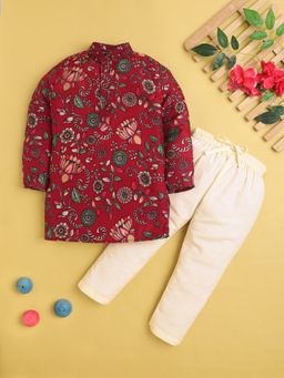 Jeetethnics - Boys Red Floral Printed Kurta With Pyjama