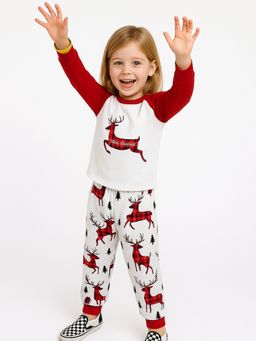 Little Surprise Box - White And Red Checks Deer Soft Cotton Kids Christmas Night Suit