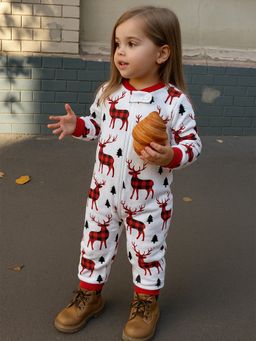 Little Surprise Box - White Checks Deer Soft Cotton Christmas Sleepsuit
