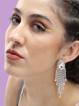 Sohi - Silver Plated Party Designer Stone Drop Earrings for Women