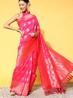 Odette - Silk Blend Pink Woven Designer Saree with Unstitched Blouse
