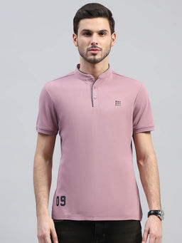 Rock.it - Mens Purple Solid Mandarin Neck Half Sleeve T-Shirt