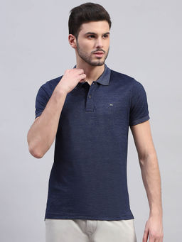 Monte Carlo - Mens Blue Solid Collar Neck Half Sleeve Polo T-Shirt