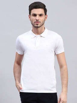 Monte Carlo - Mens White Solid Collar Neck Half Sleeve Polo T-Shirt